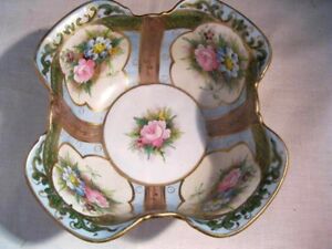 【貨物輸送無料】御厨子所備品・食器・膳立て物の具・瀬戸もの レアノリタキ墨付きバラパターンフットサービングボウルミントRARE Noritake M Hand painted Roses M Pattern Footed Serving Bowl Mint