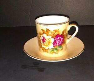 【送料無料】キッチン用品・食器・調理器具・陶器　ヴィンテージレフトンデミタッセカップとソーサーセット手描き花Vintage Lefton Demitasse Cup and Saucer Set Hand Painted Flowers SL 510