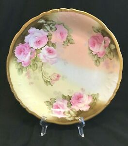 【送料無料】キッチン用品・食器・調理器具・陶器　リモージュ手描きローゼズゴールドギルトリムプレートチャージャーLimoges P&amp;B Hand Painted Roses Gold Gilt Rim 12Plate Charger｜hokushin