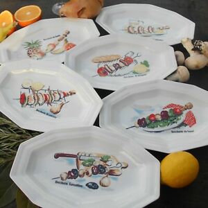 【送料無料】キッチン用品・食器・調理器具・陶器　フランスの年代の「レ・ブロシェット」リモージュ「ベリーオート磁器」バーベキュープレート枚。Six French 1970's 'Les Brochettes' Limoges 'Berry Haute Porcelain' BBQ Plates 23,026円