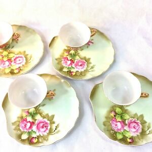 【送料無料】キッチン用品・食器・調理器具・陶器　レフトンチャイナグリーンヘリテージローズセットスナックプレートカップセット利用可能LEFTON CHINA GREEN HERITAGE ROSE SET 4 SNACK PLATES CUPS 2 SETS AVAILABLE #3071 36,980円