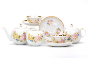 【送料無料】キッチン用品・食器・調理器具・陶器　ロシアの磁器のティーセットドゥレボあたりクズネツォフ磁器の花セシルRussian Porcelain Teaset Dulevo 6 pers 15 pc Kuznetsov Porcelain Flowers Cecille