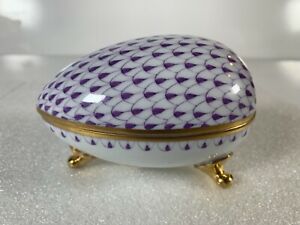 【貨物輸送無料】勝手もと装置・食器・膳立て物の具・瀬戸もの ヘレン大足卵形ボックスラベンダーフィッシュネットHerend Large Footed Egg Shape Box Lavender Fishnet 6057