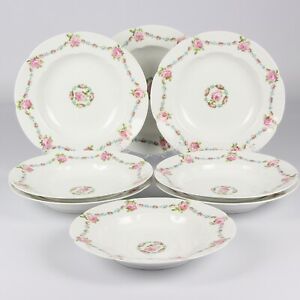 【送料無料】キッチン用品・食器・調理器具・陶器　アンティークリモージュアーレンフェルト、ローズガーランド、リムボウルAntique Limoges C.Ahrenfeldt, Rose Garland, 8 X Rim Bowls