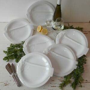 【送料無料】キッチン用品・食器・調理器具・陶器　シックスフィッシュプレートセット。「ニダーヴィリア」フレンチフィッシュプレート。白い魚のプレート。Set of Six Fish Plates. 'Niderviller' French Fish Plates. White Fish Plat｜hokushin