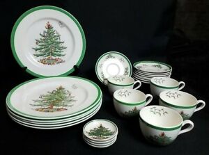 【貨物輸送無料】勝手もと装置・食器・膳立て手道具・瀬戸もの スポデイングランドクリスマスツリーグリーントリム一皿分の料理食器プレートソーサーカップSpode England Christmas Tree Green Trim Dishes Dinnerware Plates Saucers Cups