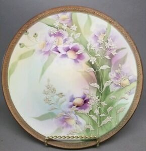 【送料無料】キッチン用品・食器・調理器具・陶器　アンティーク日本モリエアージパープル花の花の花壁プレートプレートメープルリーフAntique NIPPON Moriage Purple Floral Flowers Wall Plate Plaque 10 Maple Leaf
