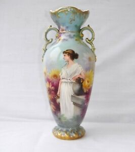 キッチン用品・食器・調理器具・陶器 大きなロイヤルボンポートレート花瓶、サイン入りLarge Royal Bonn Portrait Vase, Signed