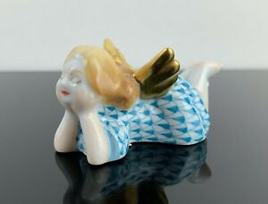 【送料無料】キッチン用品・食器・調理器具・陶器　天使ターコイズフィッシュネットフィギュアミントの状態を横たわっているヘレンドの静けさHEREND TRANQUILITY LYING ANGEL TURQUOISE FISHNET FIGURINE MINT CONDITION!!!