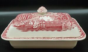 【貨物輸送無料】勝手もと設備・食器・膳立て手道具・瀬戸もの メイソンズビスタピンクカバーバターディッシュウィズフィニアル Mason\u0027s Vista Pink Covered Butter Dish With Finial