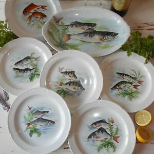 【貨物輸送無料】勝手もと設備・食器・膳立て手道具・瀬戸もの フランス共和国の半ダースのフランス語、瀬戸もの、魚の皿魚の盛り合わせの仕掛ける。フランス共和国の魚の一皿仕掛ける。Set of Six French, Porcelain, Fish Plates \u0026amp; Fish Platter. French Fish P