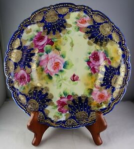 【貨物輸送無料】勝手もと設備・食器・膳立て手道具・瀬戸もの 日本コバルトヘビーゴールドラージローズ大アンティーク瀬戸ものサービングボウルNippon Cobalt \u0026amp; Heavy Gold Large Roses Large Antique Porcelain Serving Bowl