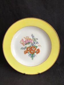 【送料無料】キッチン用品・食器・調理器具・陶器　マイセンプレートと花とゴールドトリムイエローボーダーMeissen 19th c Plate With Flowers and gold Trimmed yellow Border
