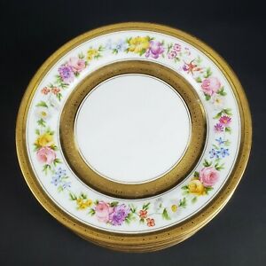 【貨物輸送無料】勝手もと装置・食器・膳立て手道具・瀬戸もの チャールズアーレンフェルトリモージュゴールド瀬戸ものお皿手書き花Charles Ahrenfeldt Limoges Gold Porcelain 8 Plates 7 5/8 Hand Painted Floral
