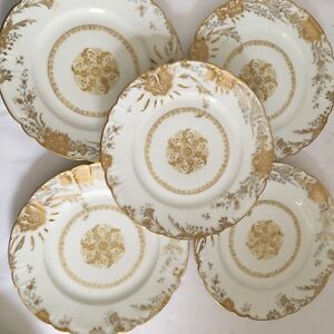 【貨物輸送無料】御厨子所装具・食器・膳だて物の具・瀬戸もの アンティークコハビランドコリモージュギルトプレートの仕かけるSet Of 5 Antique H\u0026amp;Co Haviland \u0026amp; Co Limoges Gilt Plates D 8 1/2