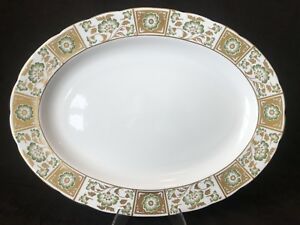 【貨物輸送無料】御厨子所装具・食器・膳だて物の具・瀬戸もの ロイヤルクラウンダービーグリーンダービーパネルサーブプラッターディッシュラーRoyal Crown Derby Green Derby Panel Serving Platter Dish Large 16 1/4 L