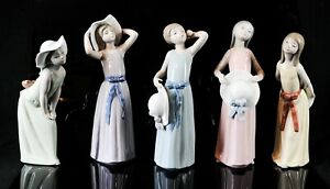 【貨物輸送無料】御厨子所装具・食器・膳だて物の具・瀬戸もの ●薔薇ドロうしろ帯と麦わら帽子図形ひな型LLADRO -GIRLS WITH STRAW HATS- SET OF 5 FIGURE MODELS 5006 5007 5008 5009 5011