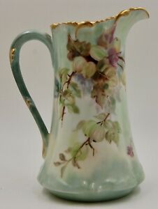 【送料無料】キッチン用品・食器・調理器具・陶器　アンティーク・リモージュ手描きタンカードピッチャー花瓶ANTIQUE LIMOGES HAND PAINTED TANKARD PITCHER VASE