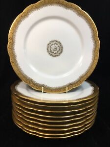 【貨物輸送無料】勝手もと装置・食器・膳立て物の具・瀬戸もの ゲリンワナメイカーポイゴールド覆われた夕ご飯一皿(10) Wm Guerin Wanamaker Poy148 Gold Encrusted 8.625 LUNCHEON PLATES