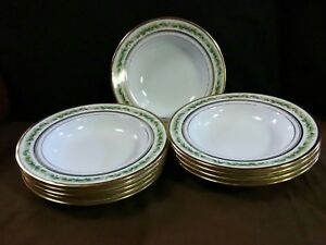 【貨物輸送無料】御厨子所装具・食器・膳だて物の具・瀬戸もの レアアンティークバーリーコープランド中国イングランドゴールドグリーンリーフスープボウル(10)Rare Antique Burley \u0026amp; Co.Copeland China England Gold/Green Leaves Soup