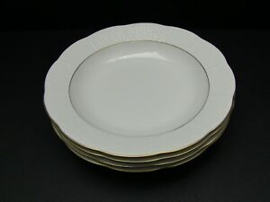 【貨物輸送無料】御厨子所装具・食器・膳だて物の具・瀬戸もの ヘレンドフェハーバスケットウィーブスカラップホワイト大縁スープボウルゴールドリム4 HEREND Feher Basketweave Scalloped WHITE Large Rimmed Soup Bowls W/Gold Rim