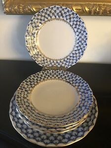 【送料無料】キッチン用品・食器・調理器具・陶器　ロシア帝国ロモノソフ骨磁器セットデザートプレートコバルトネットRussian Imperial Lomonosov Bone Porcelain Set 5 Dessert Plates Cobalt Net 6”7”