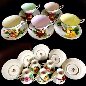 【送料無料】キッチン用品・食器・調理器具・陶器　ヴィンテージ年代パラゴン「有名なバラ」のセットボーンチャイナカップソーサーSet of 5 Vintage 1950s Paragon “Famous Roses” Bone China Cups & Saucers (1.2kg)