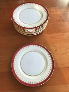【送料無料】キッチン用品・食器・調理器具・陶器　エイズリー・ダンロビンパターンレッドとギルトデザートプレートのセットAynsley Dunrobin Pattern - Red and Gilt 8.25 Dessert Plates - Set of 12 - 1930'