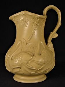 送料無料 キッチン用品 食器 調理器具 陶器 非常に珍しい年代はリリーフスワンピッチャーケネカネワケミントを上げましたvery Rare 1800s Raised Relief Swan Pitcher Cane Caneware Yellow Ware Mint Slapenenzo Com