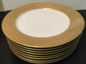 【貨物輸送無料】勝手もと装置・食器・膳立て物の具・瀬戸もの 滅多に無いヴィンテージリモージュ、フランスゴールドサービスプレートセットRare Vintage Limoges, France 11” Gold Service Plates Set of 8