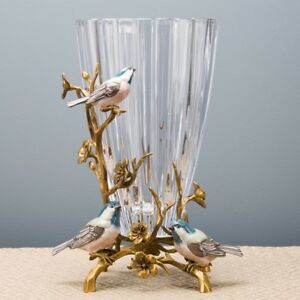 【送料無料】キッチン用品・食器・調理器具・陶器　華やかなガラス磁器と青銅の華やかな花瓶の鳥の枝ORNATE GLASS PORCELAIN AND BRONZE Ornate VASE BIRDS BRANCHES