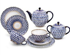 【送料無料】キッチン用品・食器・調理器具・陶器　本物のオリジナルロシアインペリアルロモノソフ磁器茶セットコバルトネットAuthentic Original Russian Imperial Lomonosov Porcelain Tea set Cobalt Net 20 pc 108,990円