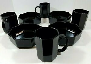 【送料無料】キッチン用品・食器・調理器具・陶器　メイド・イン・フランスロット八角形ブラックグラスカップ八角形ボウル Made In France Lot : 4 Octagonal Black Glass Cups & 4 Octagonal Bowls