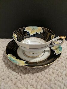 【送料無料】キッチン用品・食器・調理器具・陶器　シャフォード中国ブラックグリーンとゴールドカップとソーサーグレートコンディションフリー出荷Shafford China Black Green And Gold Cup And Saucer-Great Condition-Free Shipp