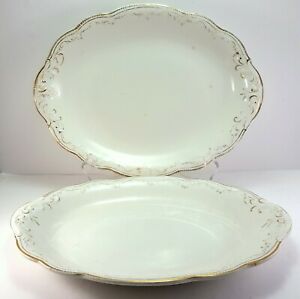 【送料無料】キッチン用品・食器・調理器具・陶器 グリンドリーオーバルプラッターホワイトゴールドアンティークディッシュセットWH Grindley 520 Oval Platters 12 Set of 2 White Gold Antique Dish