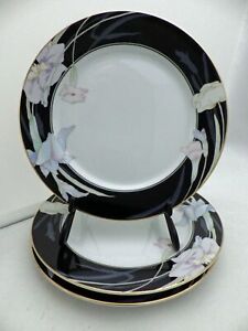 【貨物輸送無料】勝手もと装置・食器・膳立て物の具・瀬戸もの ミカサカリスマブラック柄セットロットサラダプレートコンドMikasa Charisma Black pattern - set/lot of 3 Salad plates - 1997 - EXC cond