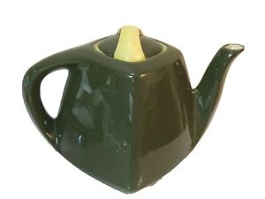【送料無料】キッチン用品・食器・調理器具・陶器　ヴィンテージウィンフィールド中国ティーポット正方形の形状、オリーブグリーンイエローミッドセンチュリーVintage Winfield China Teapot - square shape, Olive Green & Yellow -