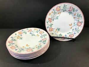 【貨物輸送無料】勝手もと設備・食器・膳立て手道具・瀬戸もの チャーチルブライアローズサラダプレートインスタッフォードシャーイングランドホワイトピンクスワール6 Churchill BRIAR ROSE Salad Plates 8 インチ Staffordshire England White Pink