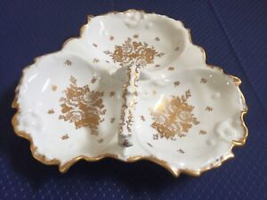 【貨物輸送無料】勝手もと装置・食器・膳立て物の具・瀬戸もの フランス共和国製のヴィンテージリモージュセクションサービングディッシュ。Vintage Limoges 3 Section Serving Dish Made In France.