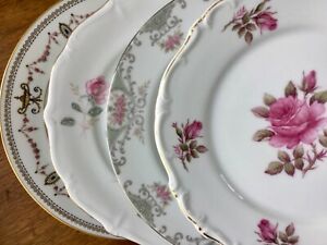 【送料無料】キッチン用品・食器・調理器具・陶器 不一致中国サラダデザートプレートセットピンクバラMismatched China Salad Dessert Plates Set of 4 ~ Pink Roses ~ 7 1/2”- 7 3/4”|hokushin