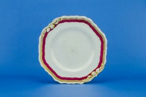 【貨物輸送無料】勝手もと装置・食器・膳立て物の具・瀬戸もの 年月日一皿八角形サービングディッシュクリムゾンゴールドケーキコープランドアンティーク英語1860s Plate Octagonal Serving Dish Crimson Gold Cake Copeland Antique English