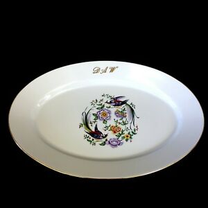 【送料無料】キッチン用品・食器・調理器具・陶器　リモージュエキゾチックな鳥モノグラム大きな楕円形のサービングディッシュミント条件LIMOGES 'EXOTIC BIRDS' MONOGRAMMED LARGE OVAL SERVING DISH - MINT CONDITION