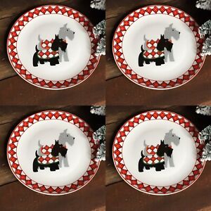 【送料無料】キッチン用品・食器・調理器具・陶器　グレースのティーラフクリスマス冬スコッティドッグディナープレート大のセットGrace's Teaware Christmas Winter Scottie Dogs Dinner Plates Large 10.5” Set of 4