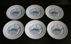 【送料無料】キッチン用品・食器・調理器具・陶器　ポルクレレーヌ・ド・ソローニュ・フランスつのディナープレートミントのセットPorcelaine de Sologne France ~ Set of 6 FISH Dinner Plates #1 Mint