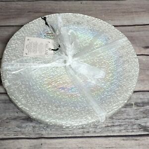 【送料無料】キッチン用品・食器・調理器具・陶器　トルコガラスホワイトパール虹色スパークルサラダプレートセットホリデーAKCAM TURKISH GLASS White Pearl Iridescent SPARKLE Salad Plates Set 4 HOLIDAY