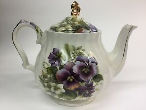 【送料無料】キッチン用品・食器・調理器具・陶器 サドラーヴィンテージウィンザーティーポットパープルパンジー磁器イギリスで作られたレアSadler Vintage Windsor Teapot Purple Pansies Porcelain Made in England 4 C Rare