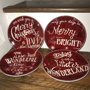 【送料無料】キッチン用品・食器・調理器具・陶器　第回クリスマス・テューンズレッド・アペタイザープレートセット222 fifth Christmas Tunes Red Appetizer Plates Set 4~NEW ~