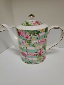 【送料無料】キッチン用品・食器・調理器具・陶器　グレースファイン磁器ピンクフラミンゴティーポット新Grace Fine Porcelain Pink Flamingo Teapot New.