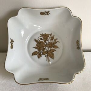 【送料無料】キッチン用品・食器・調理器具・陶器　ヴィンテージリモージュスクエアボウルゴールドギルトローズブーケVINTAGE LIMOGES SQUARE BOWL 8” GOLD GILT ROSE BOUQUET