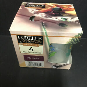 【送料無料】キッチン用品・食器・調理器具・陶器　コーニングコレル?マイガーデン?ジュースのセットオンスグラスボックスの新しいCorning / Corelle ~ My Garden ~ Set Of 4 Juice 7 Oz. Glasses **New In Box**